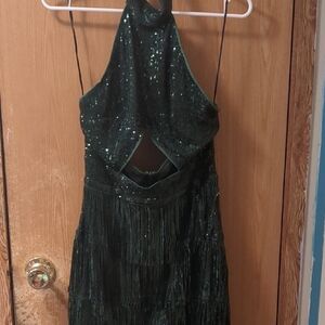 Elegant Green Sequin Halter Dress